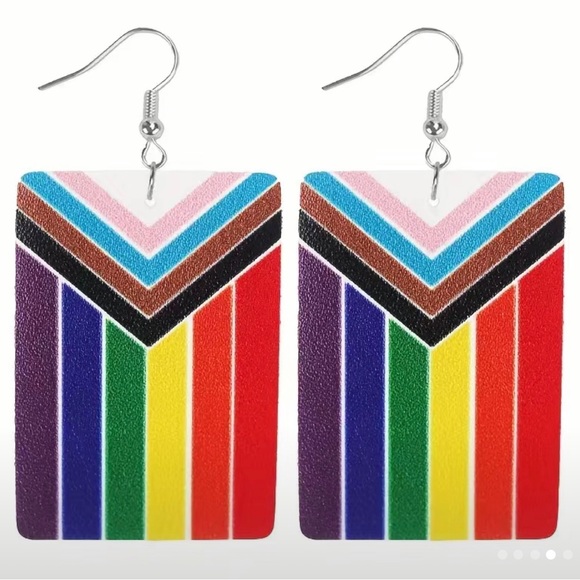 Jewelry - Rainbow striped lightweight faux leather rectangle pride earrings